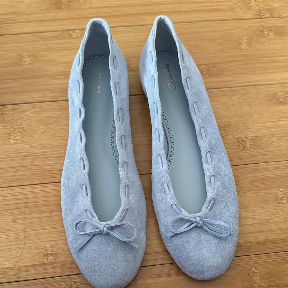 Reformation Light Blue Suede Flats